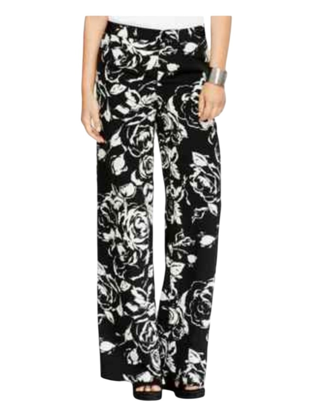 Lauren Ralph Lauren Black White Silky Floral Print Wide Leg Portofino Pants 4
